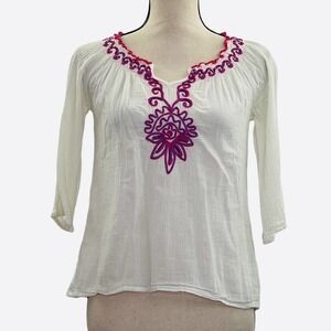 OLD Navy White Crochet 3/4 Sleeve Blouse Size XS